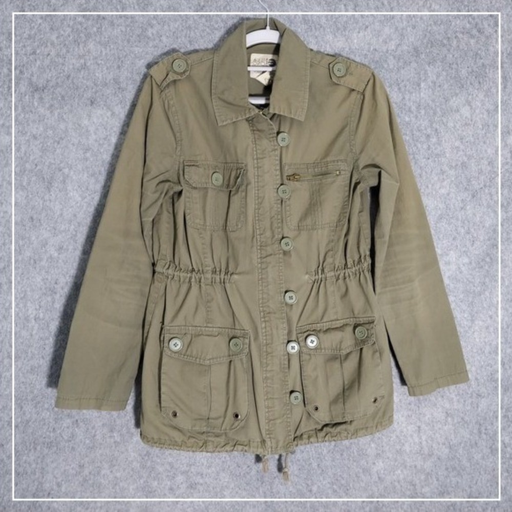 Billabong Women Jacket S Olive Parka Cinched Utility Pockets Zip Button military